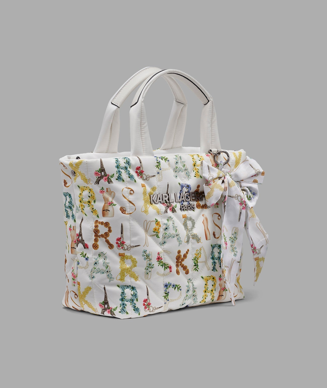 KarlLagerfeld Voyage nylon tote with bow winter white multi