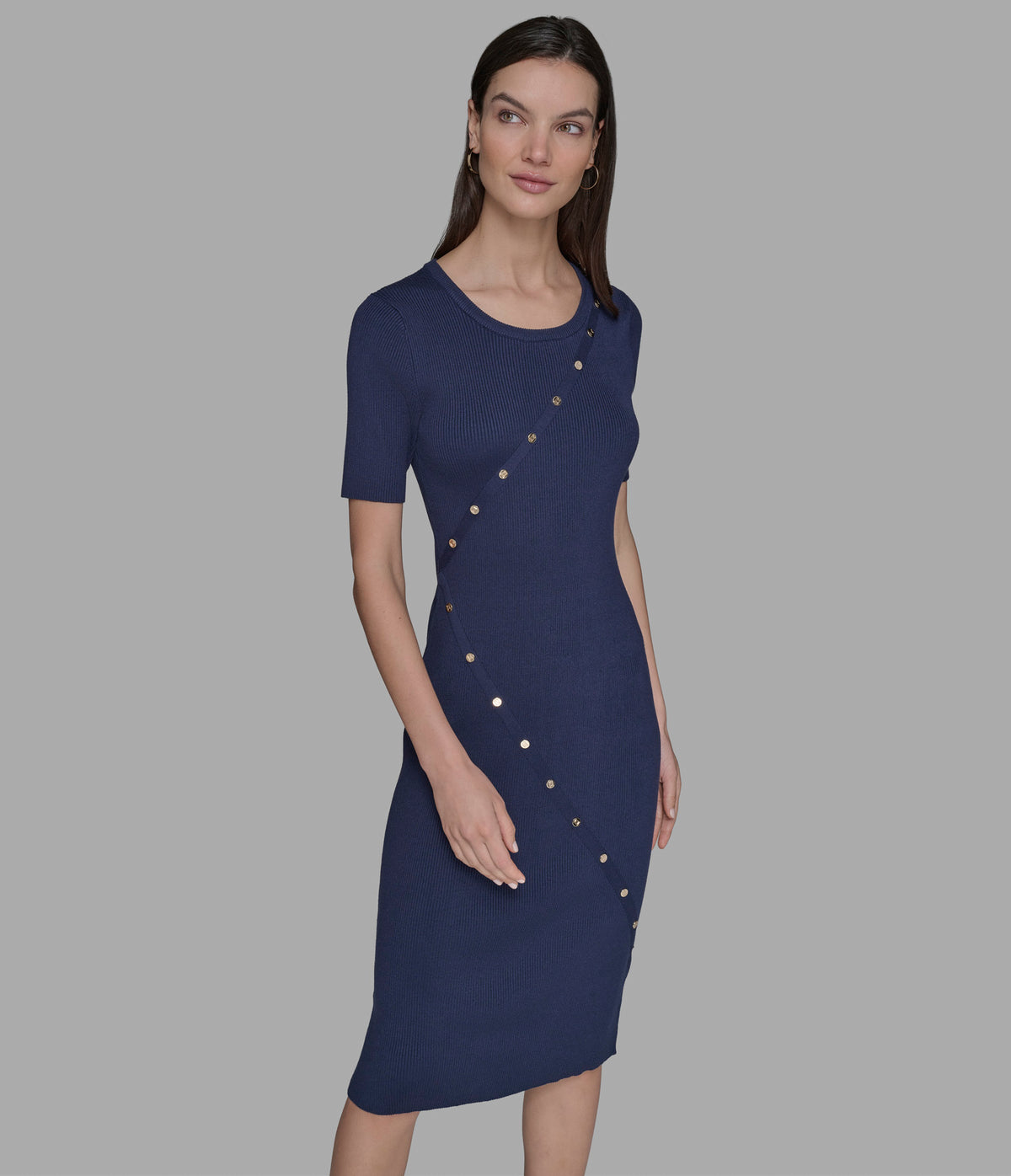 KarlLagerfeld Button-embellished midi sweater dress blue