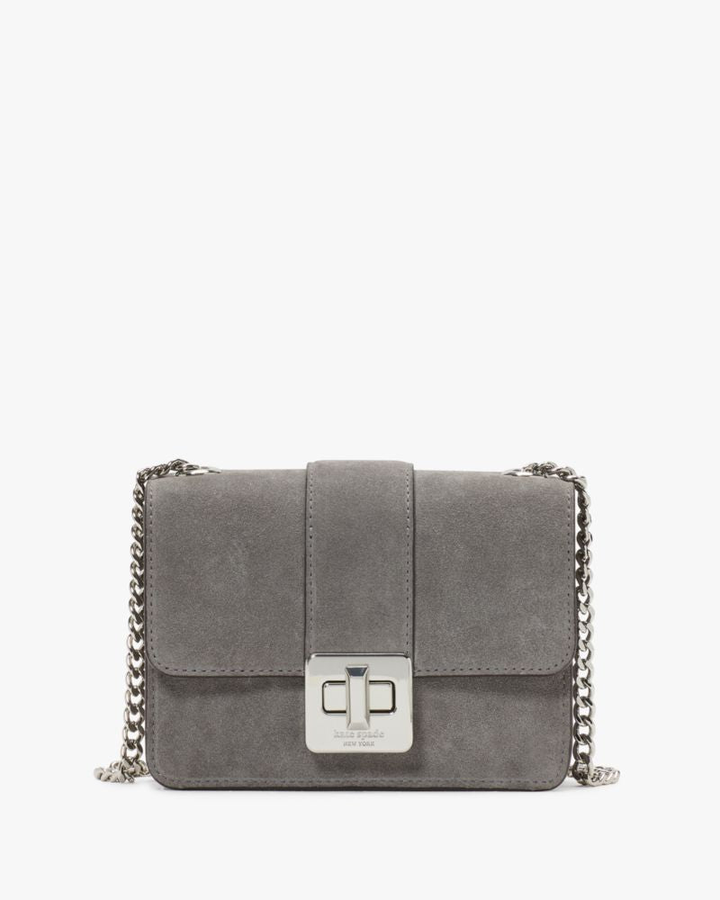 KateSpade Phoebe Suede Turnlock Mini Flap Crossbody Hare Grey