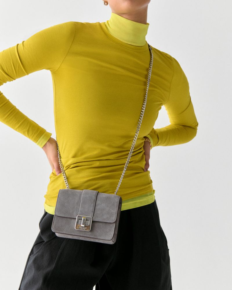 KateSpade Phoebe Suede Turnlock Mini Flap Crossbody Hare Grey