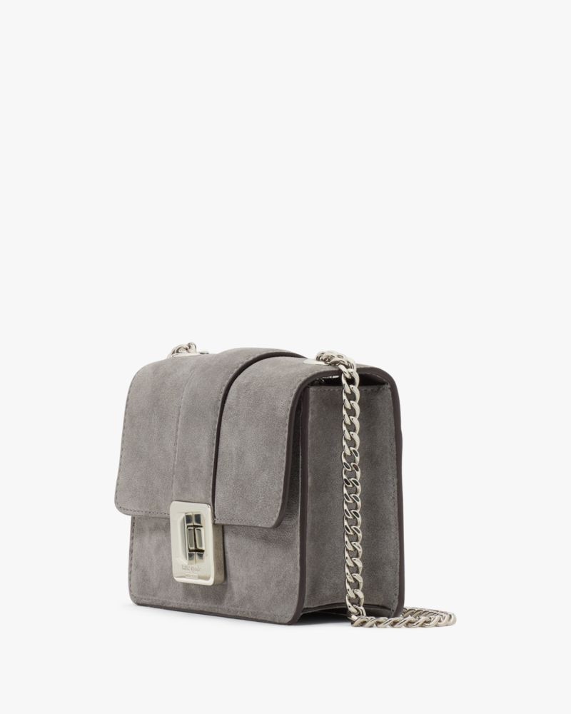 KateSpade Phoebe Suede Turnlock Mini Flap Crossbody Hare Grey