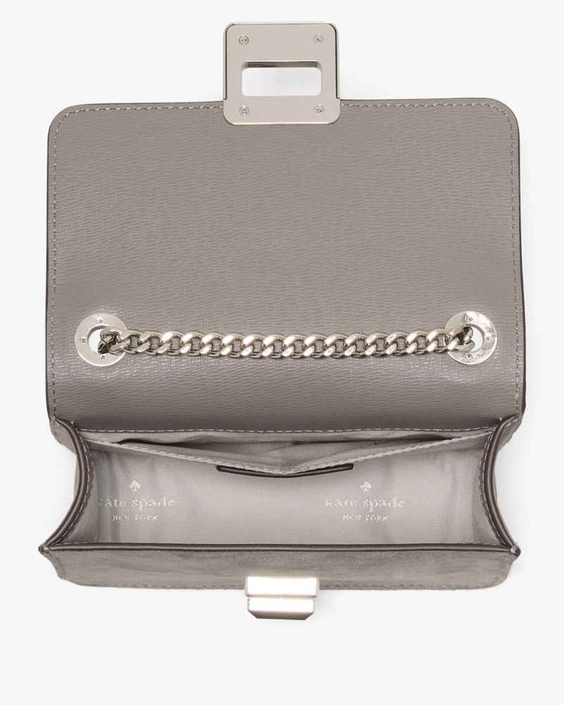 KateSpade Phoebe Suede Turnlock Mini Flap Crossbody Hare Grey