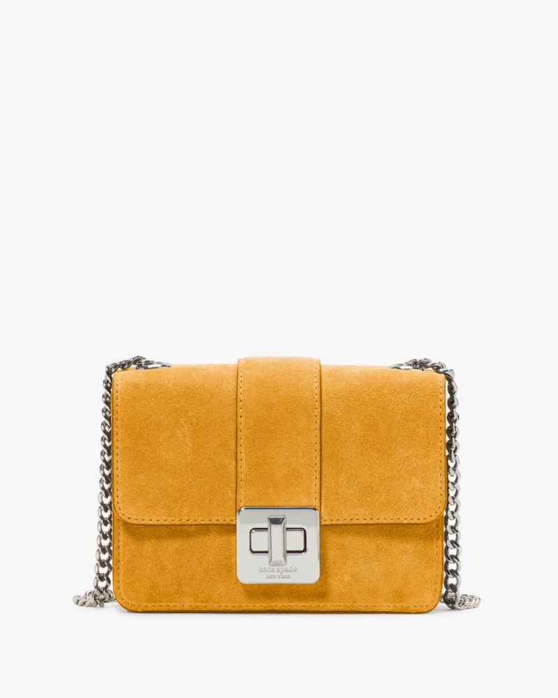KateSpade Phoebe Suede Turnlock Mini Flap Crossbody Squash Blossom