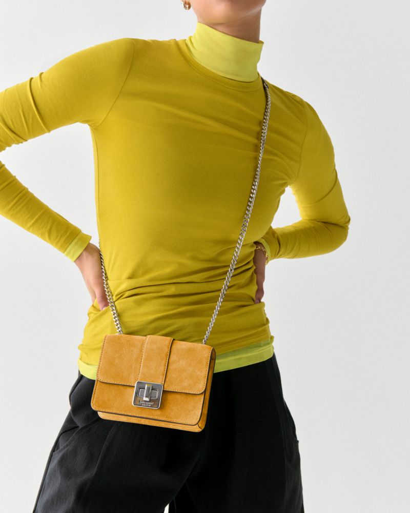 KateSpade Phoebe Suede Turnlock Mini Flap Crossbody Squash Blossom