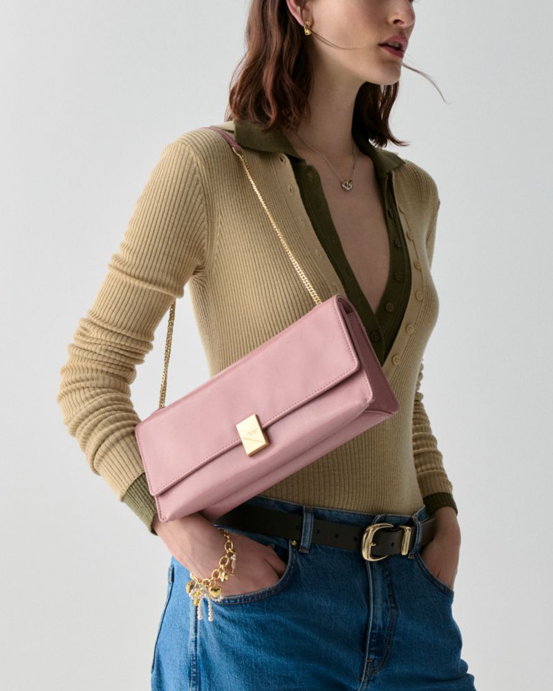 KateSpade Deco Glazed Leather Soft Shoulder Bag Dusk Rose