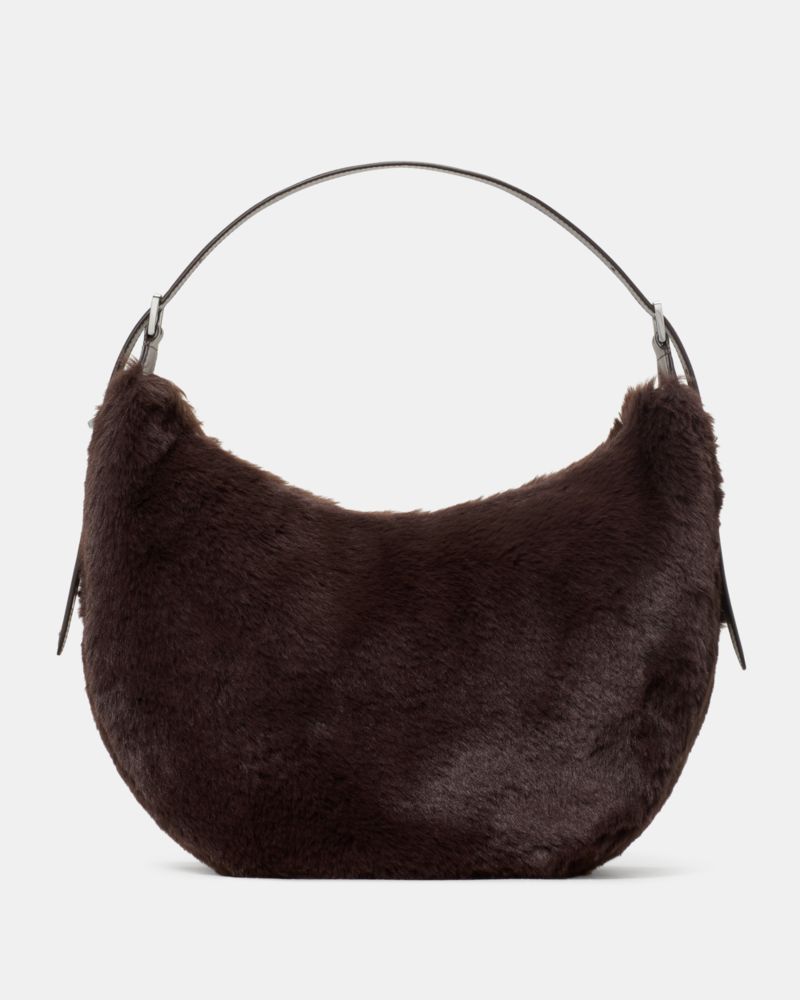 KateSpade Nova Faux Fur Large Crescent Shoulder Bag Hot Fudge