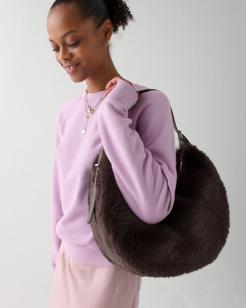 KateSpade Nova Faux Fur Large Crescent Shoulder Bag Hot Fudge
