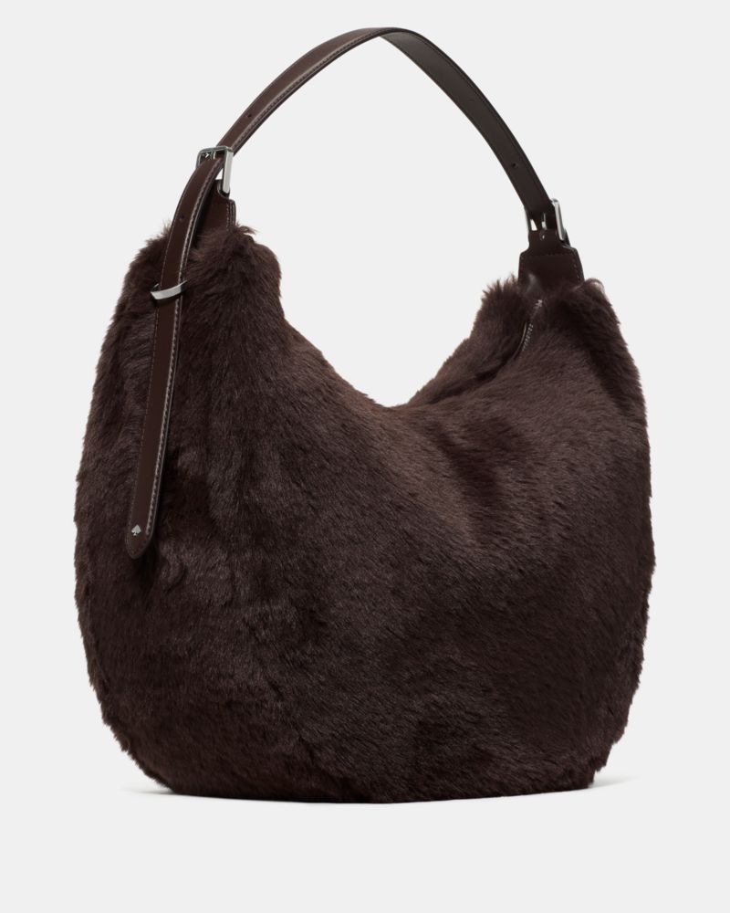 KateSpade Nova Faux Fur Large Crescent Shoulder Bag Hot Fudge