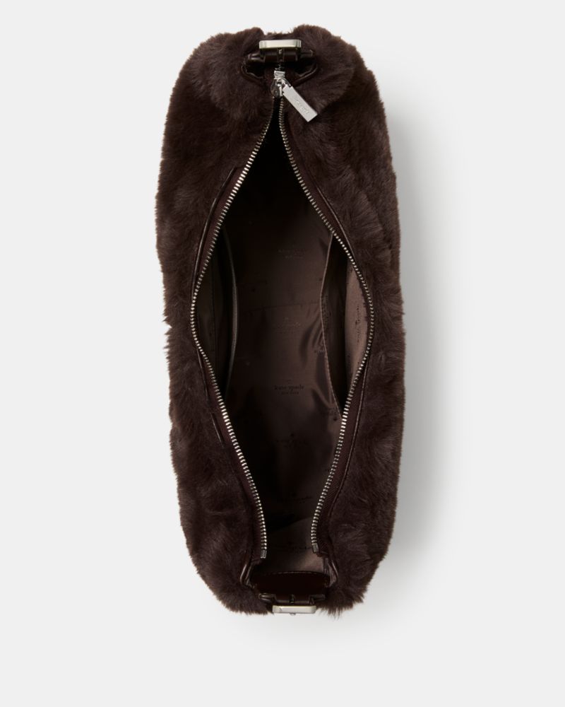 KateSpade Nova Faux Fur Large Crescent Shoulder Bag Hot Fudge