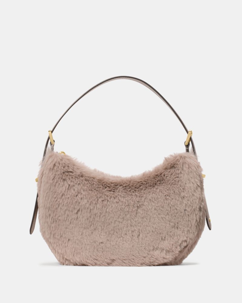 KateSpade Nova Faux Fur Small Crescent Shoulder Bag Cozy Grey