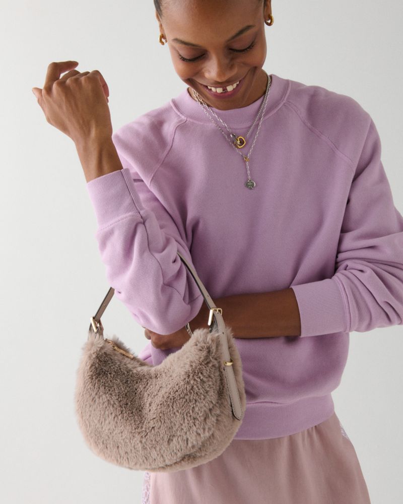 KateSpade Nova Faux Fur Small Crescent Shoulder Bag Cozy Grey