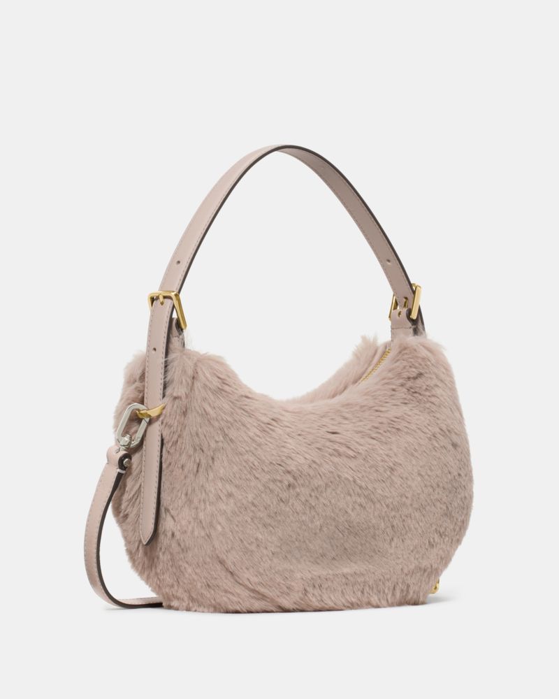KateSpade Nova Faux Fur Small Crescent Shoulder Bag Cozy Grey