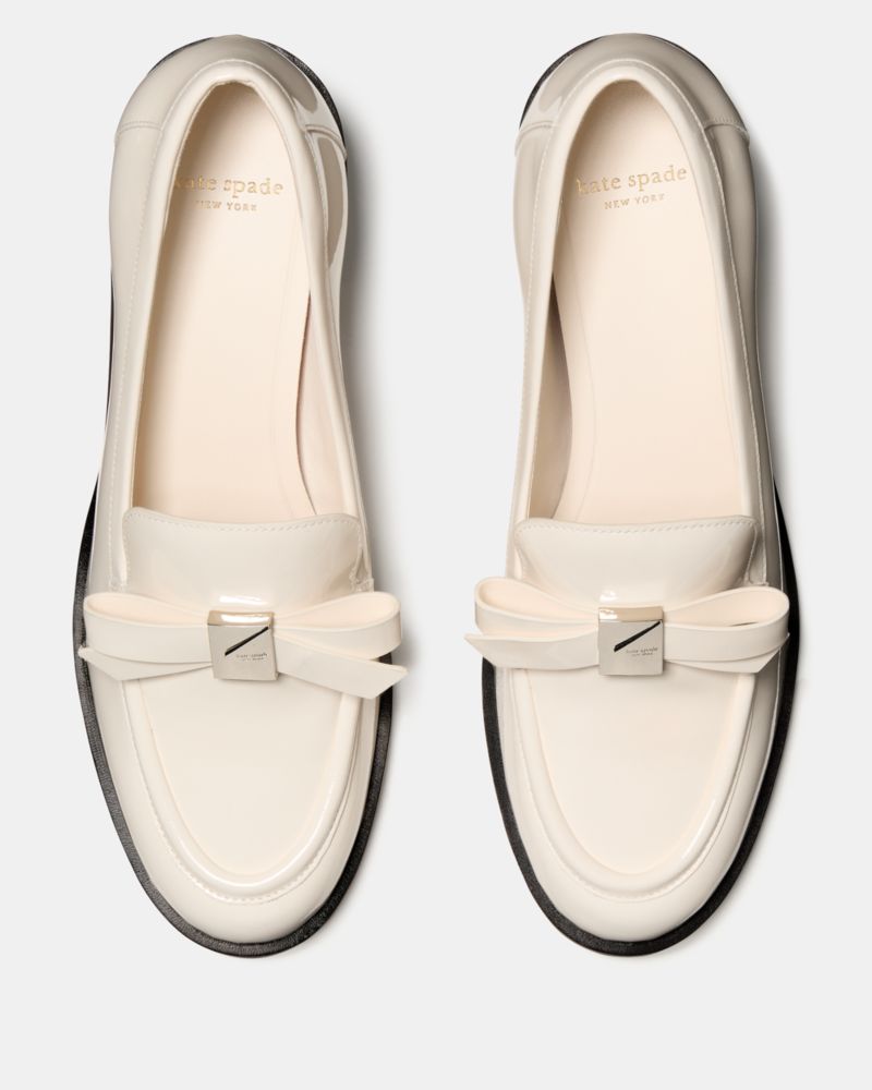 Katespade Deco Bow Heeled Loafer Cashew Milk