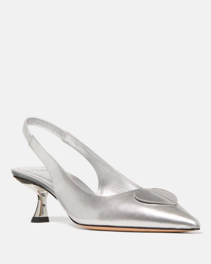 Katespade Lover Metallic Slingback Kitten Heel Silver