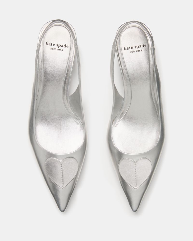 Katespade Lover Metallic Slingback Kitten Heel Silver