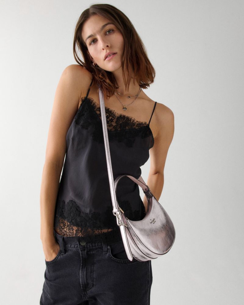 KateSpade Nova Crinkle Metallic Small Crescent Shoulder Bag Lilac Moonlight