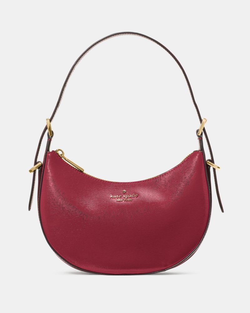 KateSpade Nova Textured Patent Leather Small Crescent Shoulder Bag Red Jam