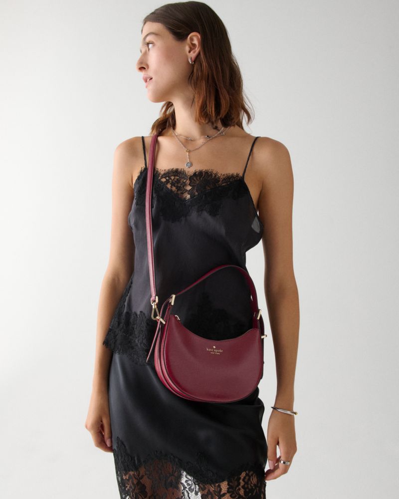 KateSpade Nova Textured Patent Leather Small Crescent Shoulder Bag Red Jam