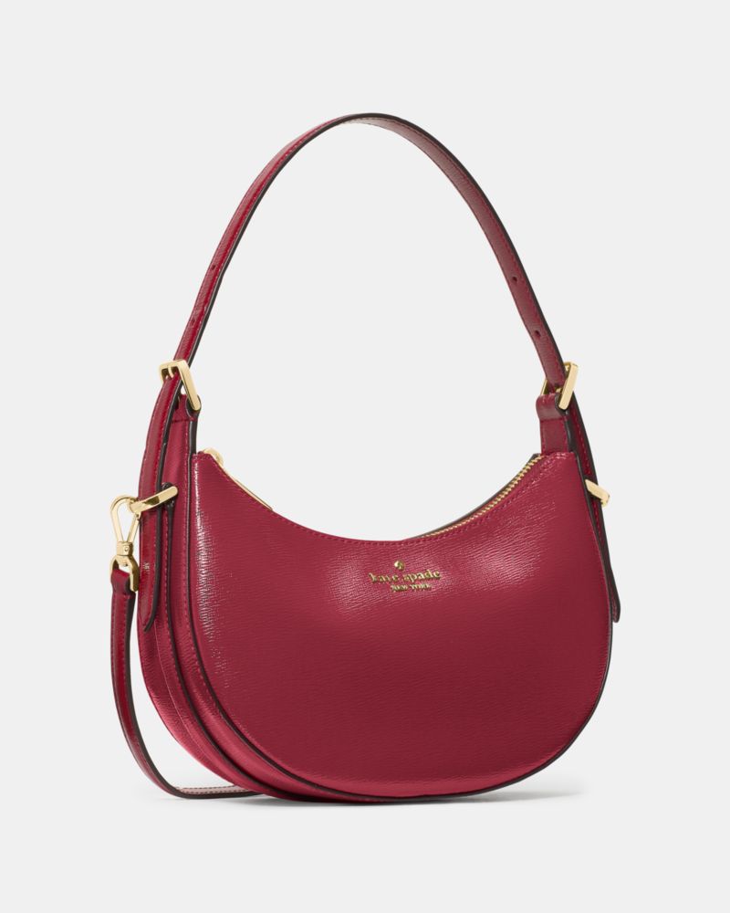 KateSpade Nova Textured Patent Leather Small Crescent Shoulder Bag Red Jam