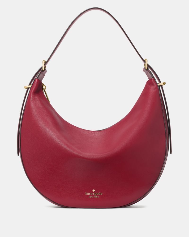 KateSpade Nova Smooth Leather Large Crescent Shoulder Bag Red Jam
