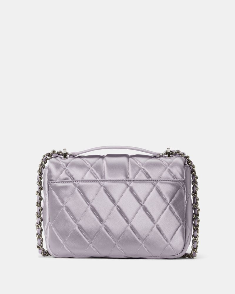 KateSpade Carey Quilted Satin Small Flap Crossbody Gravel Grey