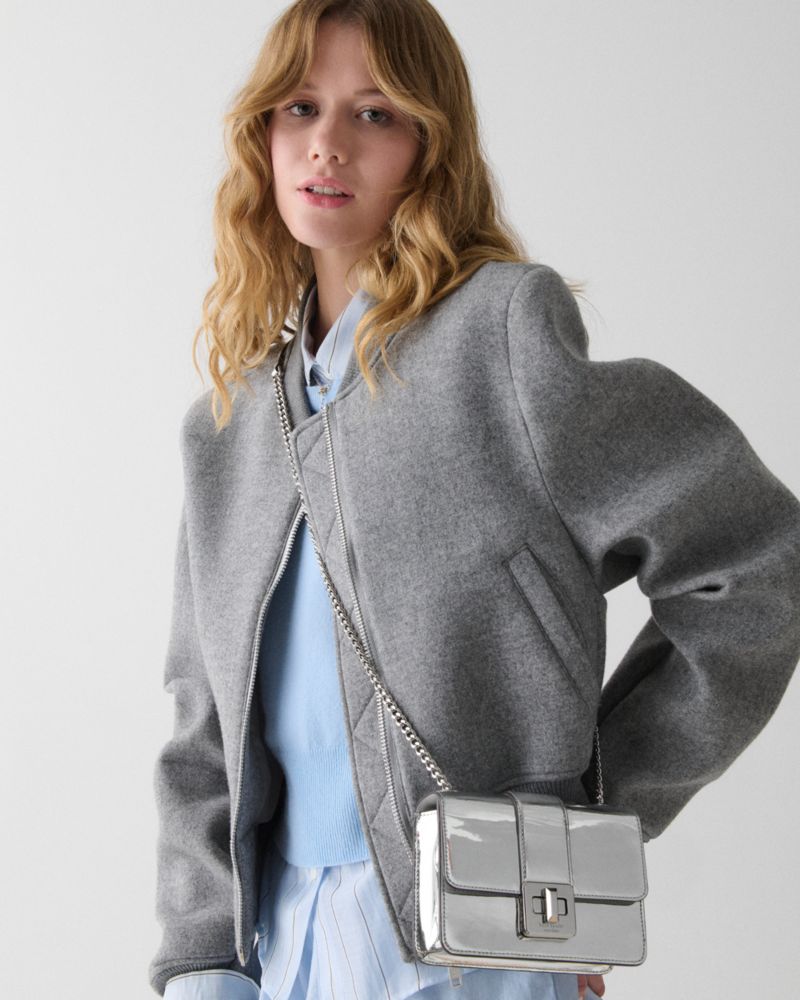 KateSpade Phoebe Mirror Metallic Turnlock Mini Flap Crossbody Silver