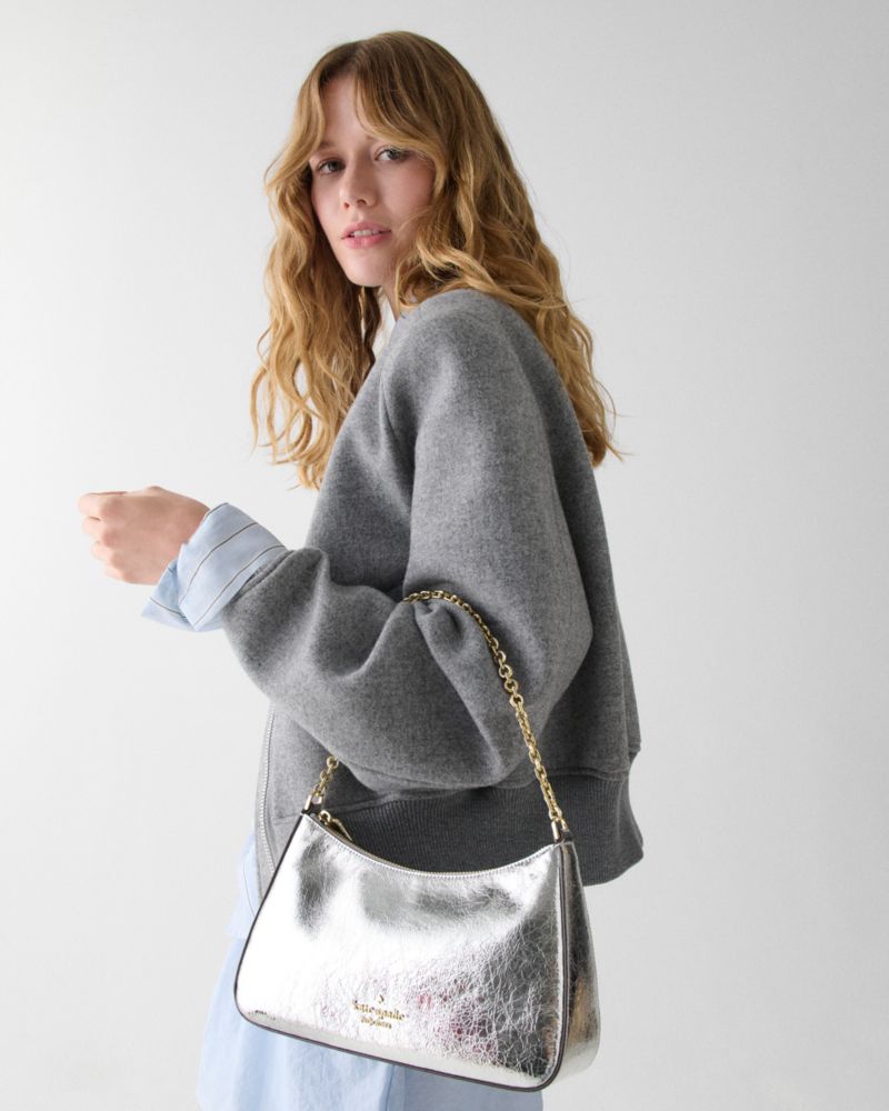 KateSpade Margot Crinkle Metallic Convertible Shoulder Bag Silver