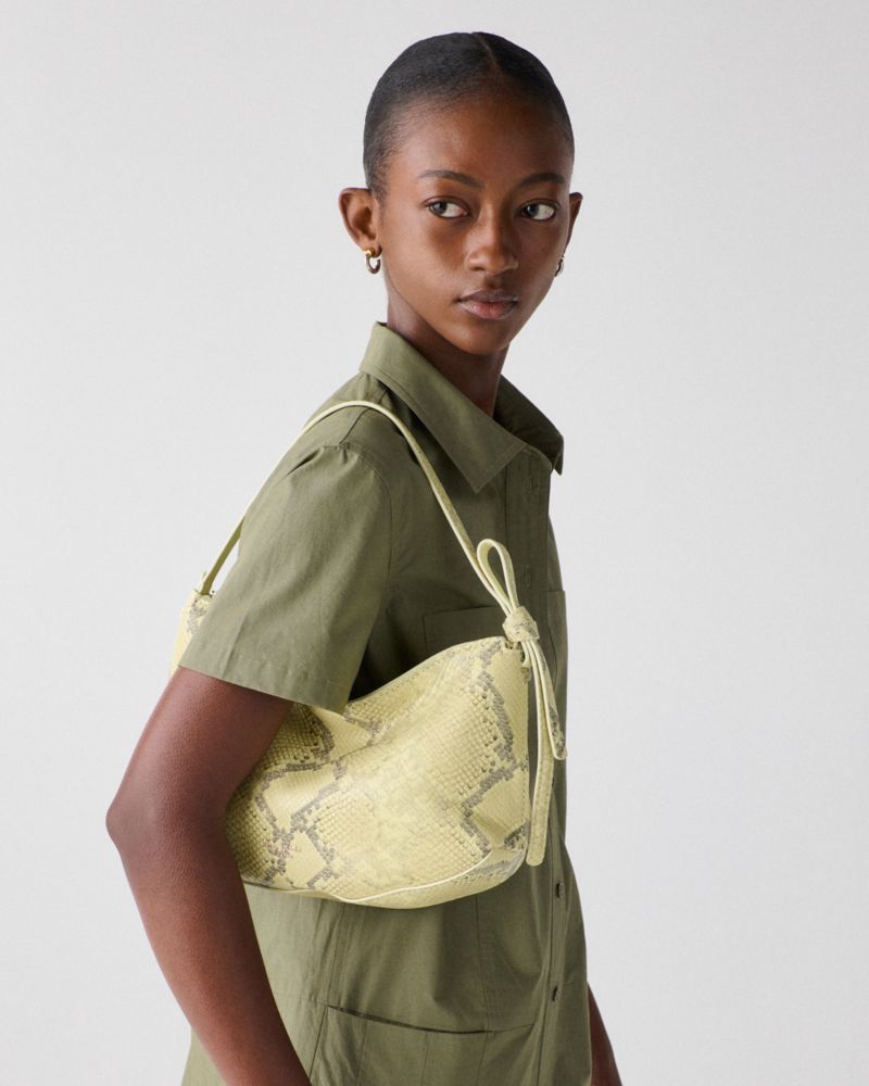 KateSpade Loop Snake Embossed Shoulder Bag Pale Citron