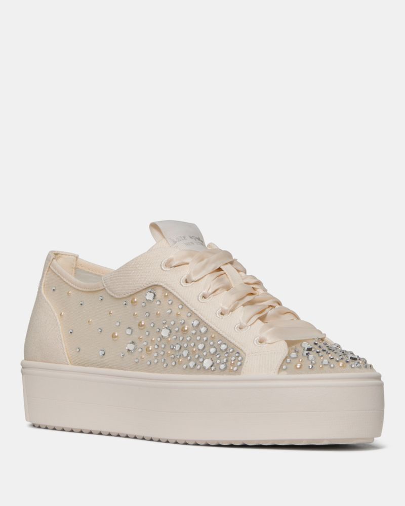 Katespade Sam Icon Embellished Platform Sneakers Cream