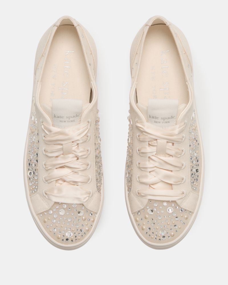 Katespade Sam Icon Embellished Platform Sneakers Cream