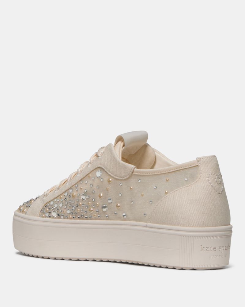 Katespade Sam Icon Embellished Platform Sneakers Cream