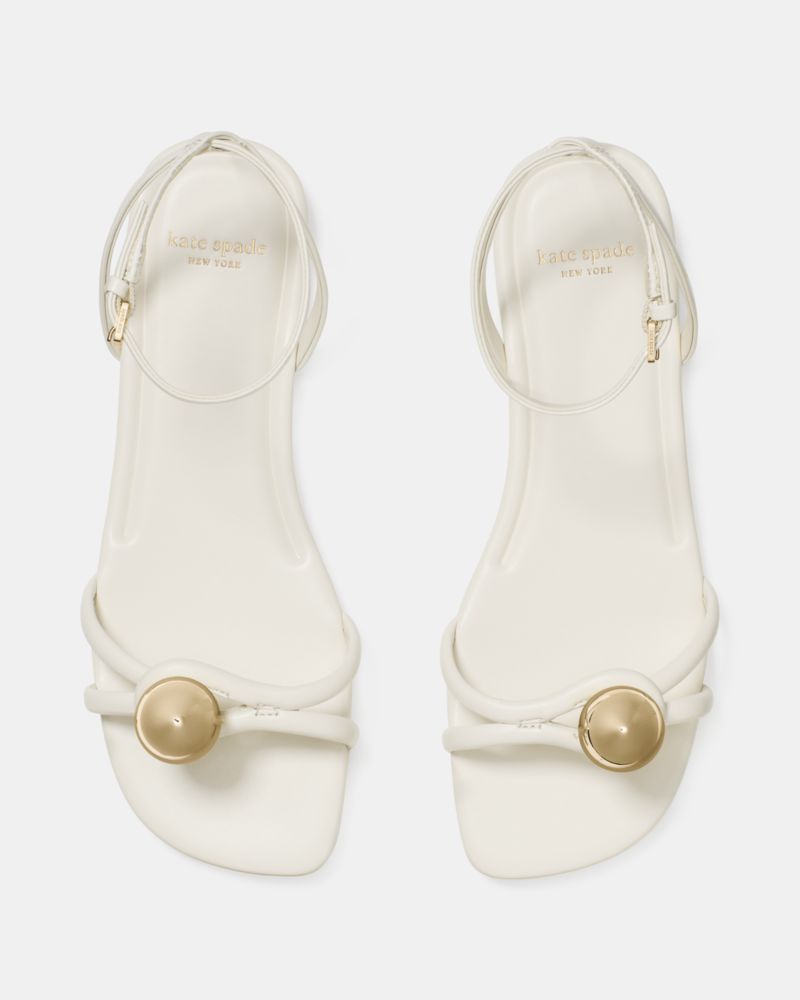 Katespade Harmony Smooth Leather Flat Sandal Cream