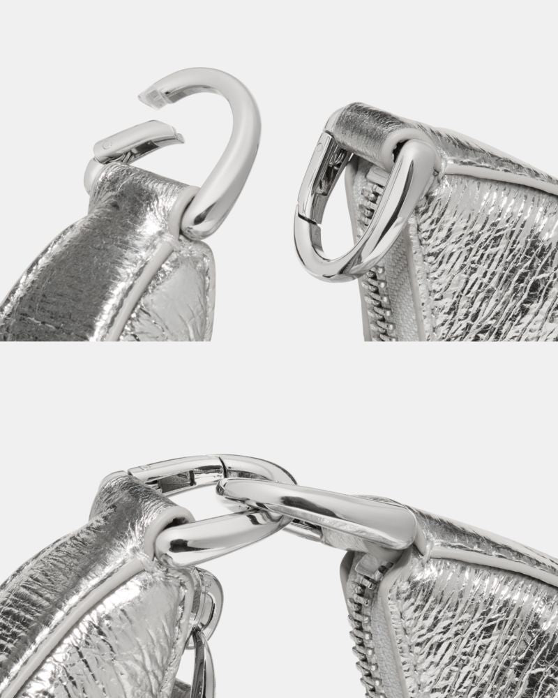 KateSpade Duo Crinkle Metallic Leather Crossbody Bag Silver