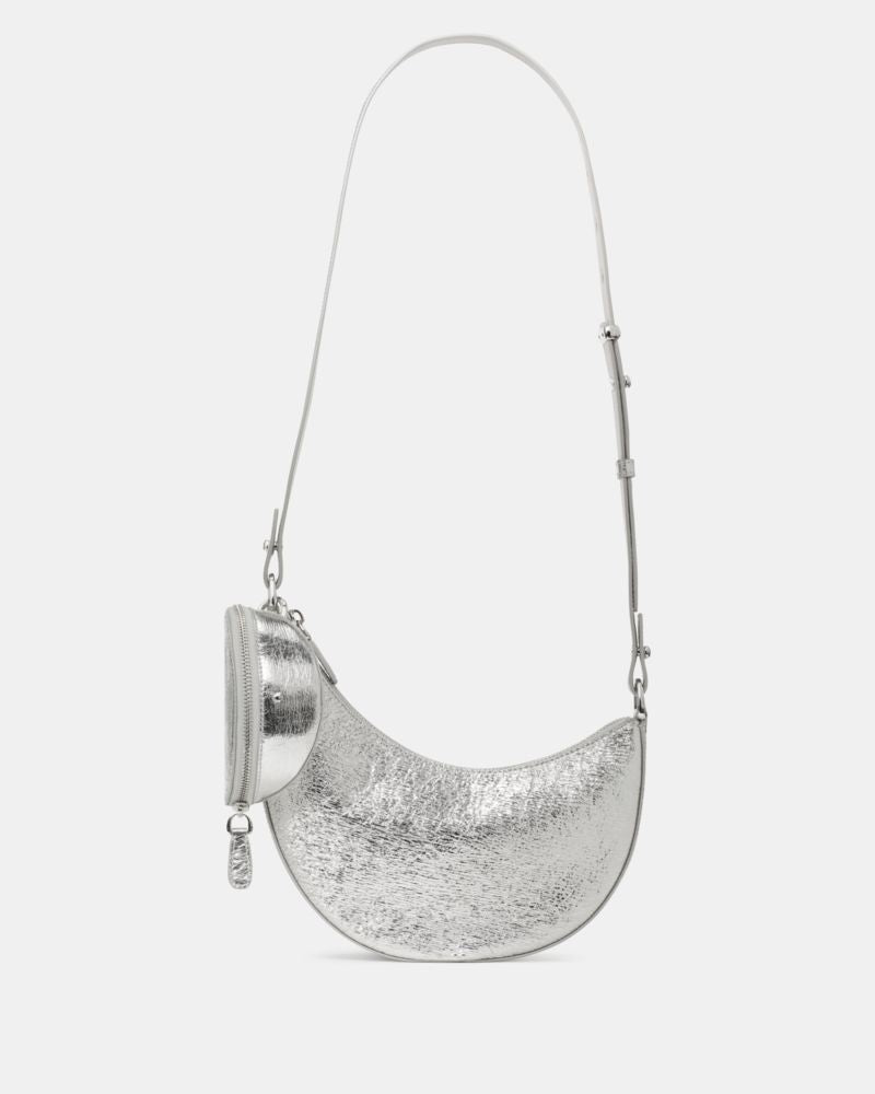 KateSpade Duo Crinkle Metallic Leather Crossbody Bag Silver