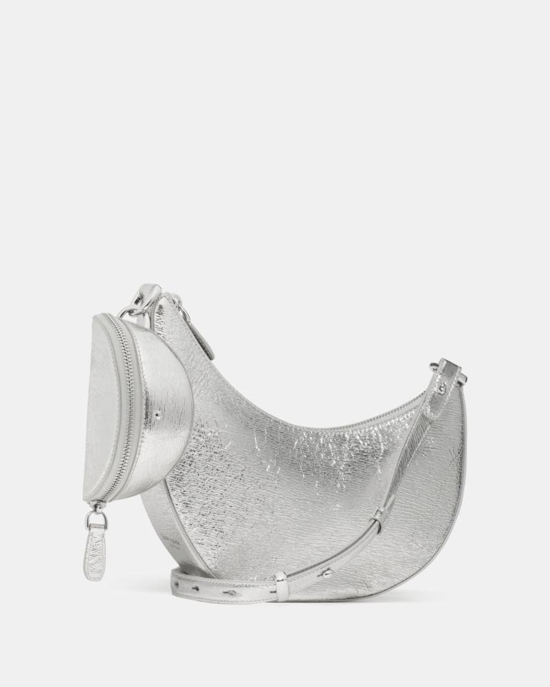 KateSpade Duo Crinkle Metallic Leather Crossbody Bag Silver