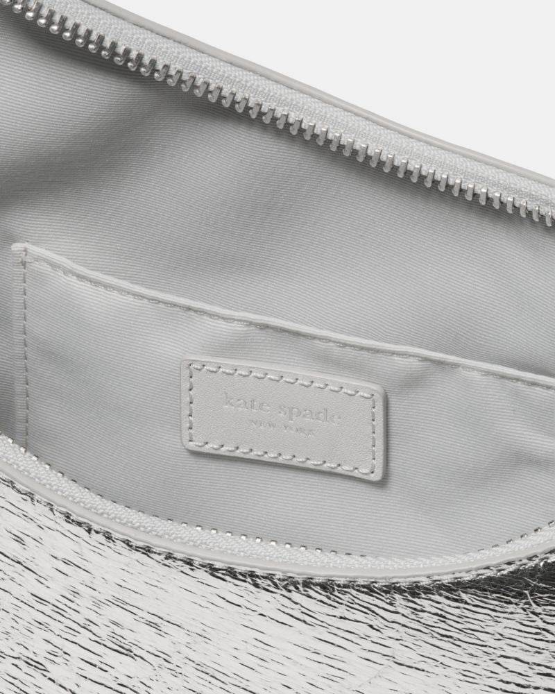 KateSpade Duo Crinkle Metallic Leather Crossbody Bag Silver