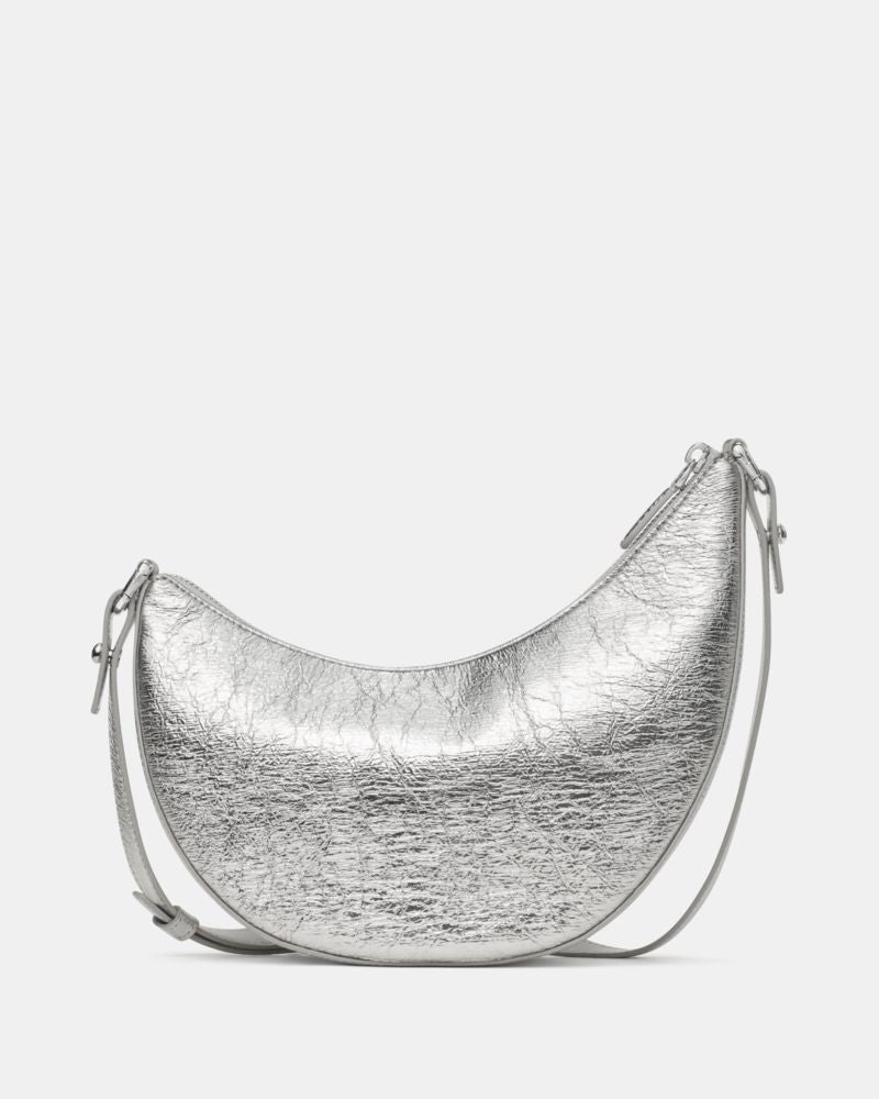 KateSpade Duo Crinkle Metallic Leather Crossbody Bag Silver