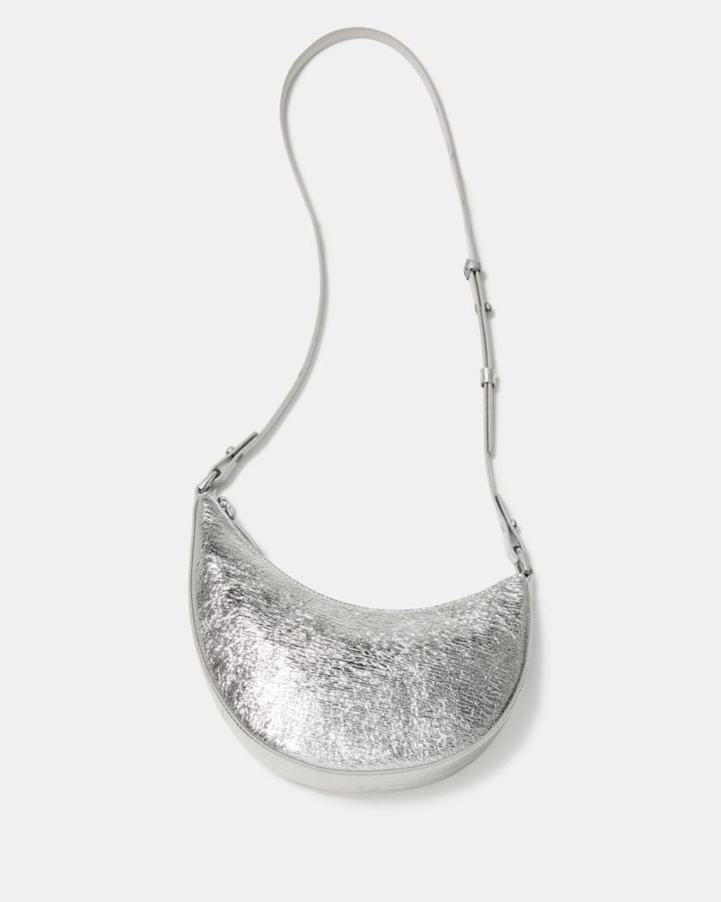 KateSpade Duo Crinkle Metallic Leather Crossbody Bag Silver