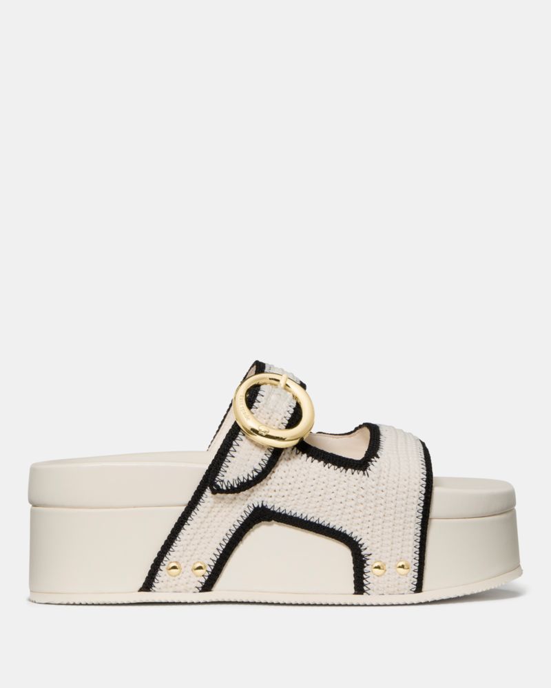 Katespade Halo Platform Footbed Sandal Cream Black.