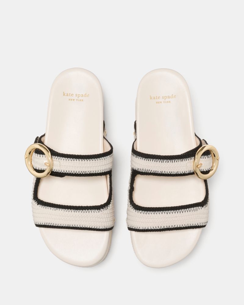 Katespade Halo Platform Footbed Sandal Cream Black.