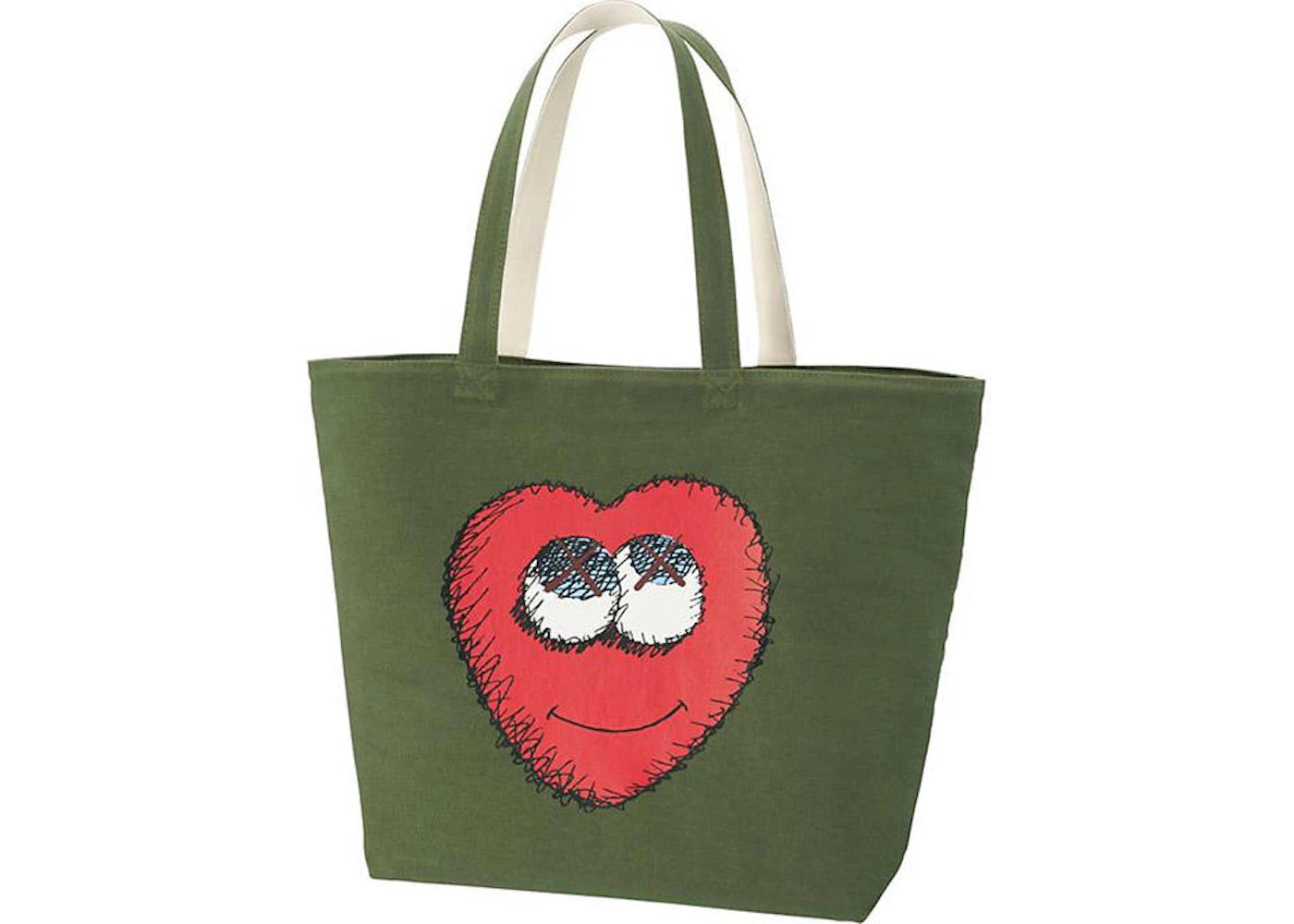 Kaws X Uniqlo Heart Tote Bag Olive