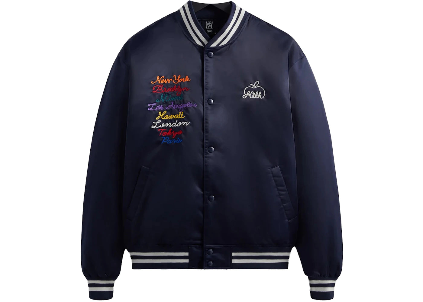 kith new york to the world satin bomber jacket nocturnal