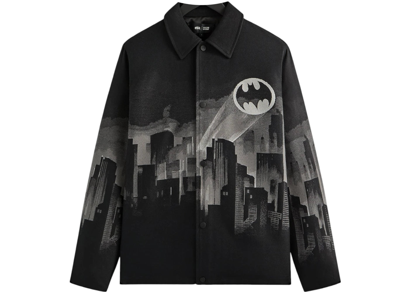 kith x batman signal tapestry coaches jacket black