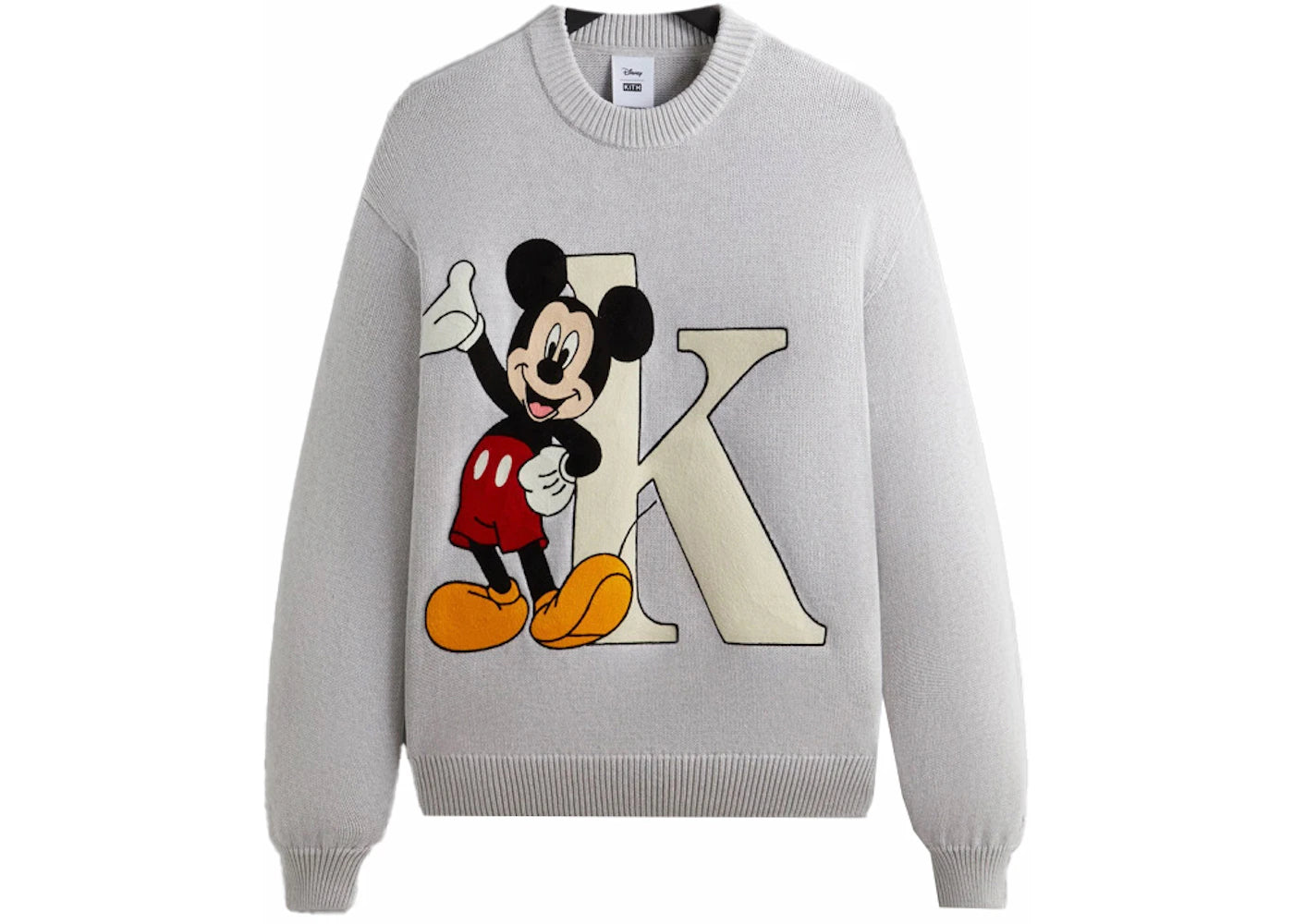 kith x disney mickey & friends mickey k crewneck sweater light heather grey
