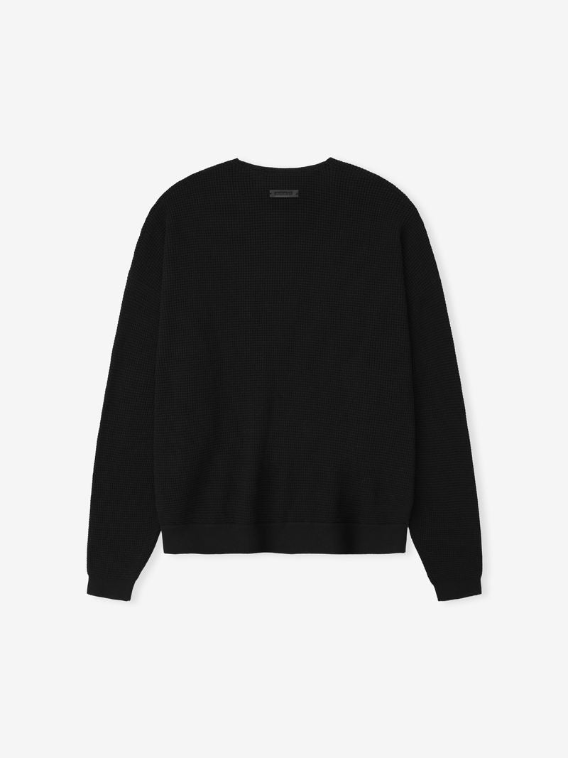 Essentials Waffle Crewneck 90S Sweater Vintage Black
