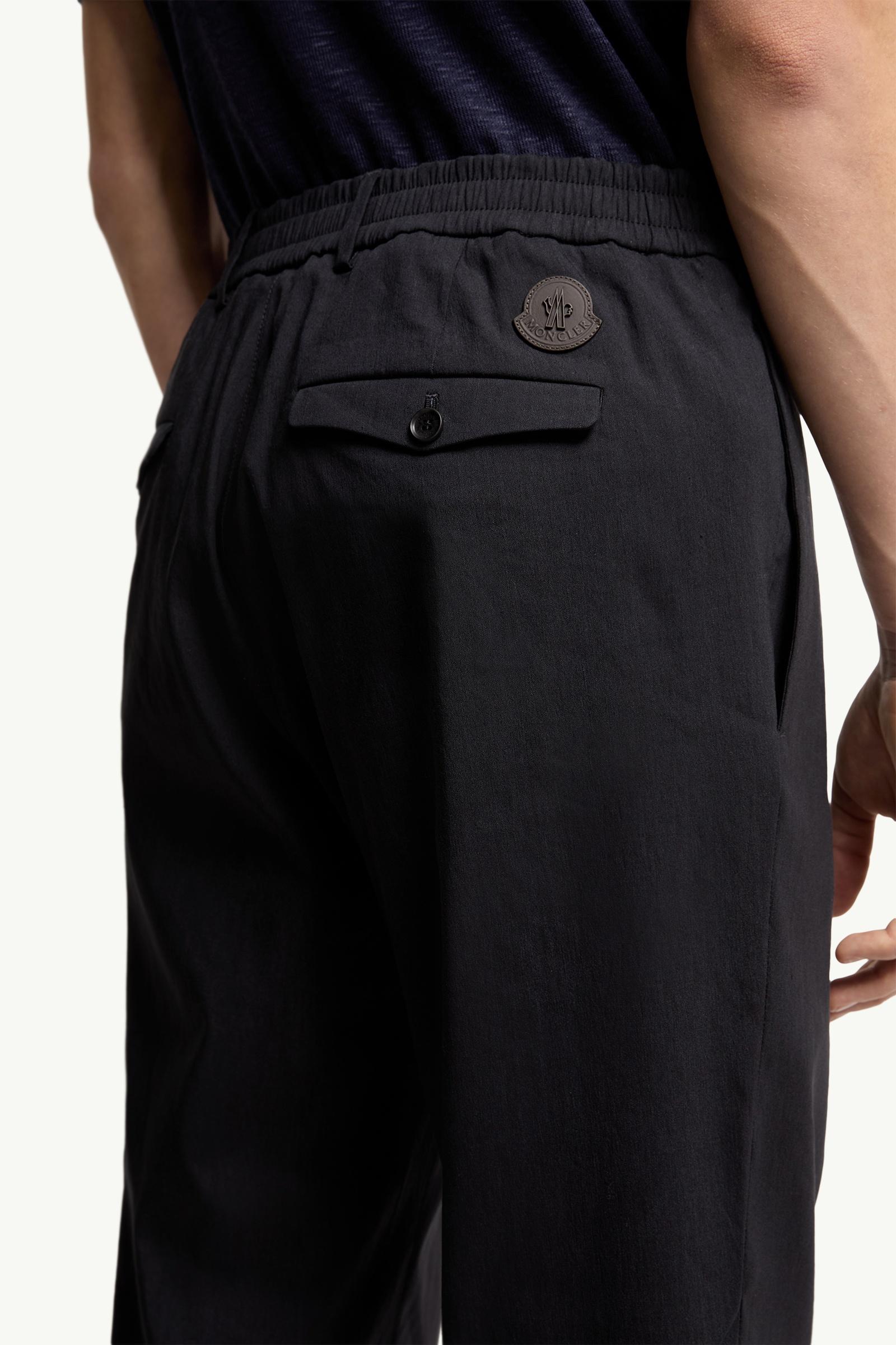 Moncler Technical Linen Blend Pants Navy Blue Navy Blue