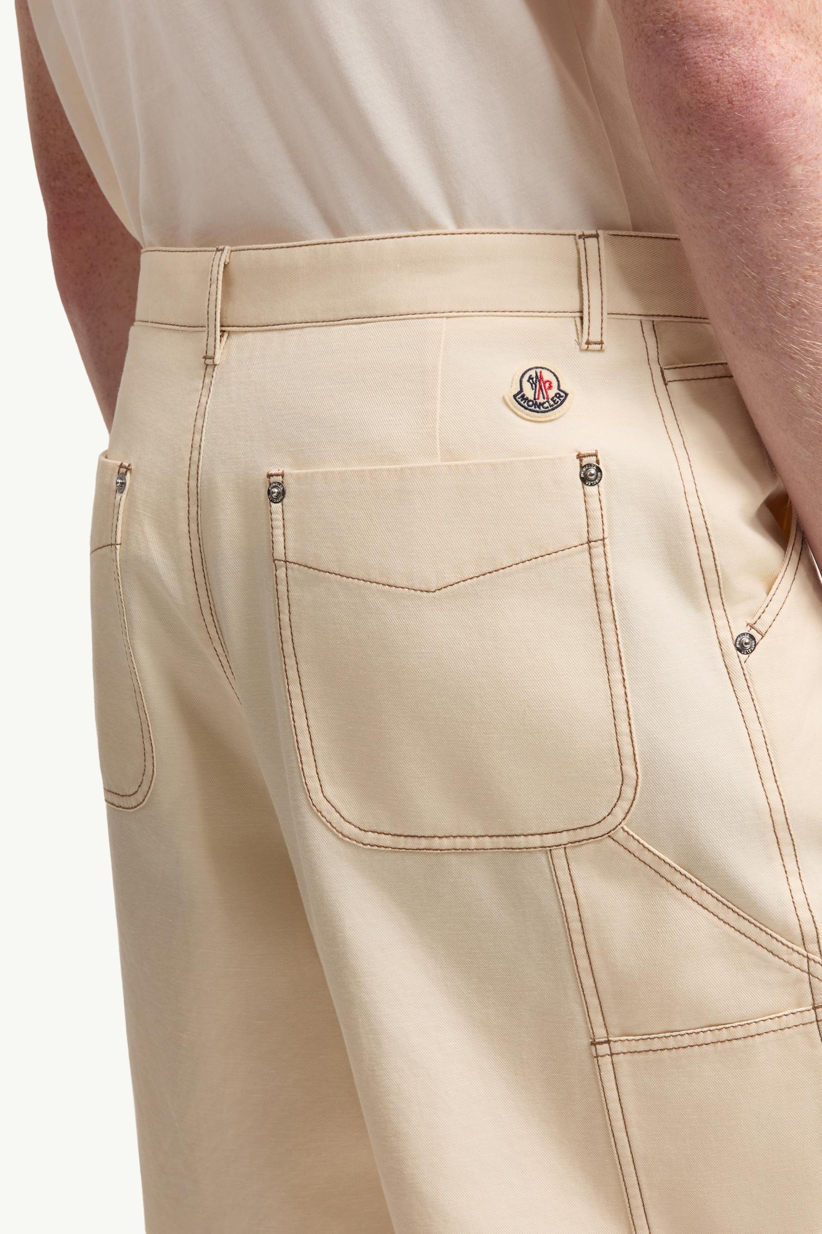Moncler Linen & Cotton Gabardine Cargo Shorts White Ivory White Ivory
