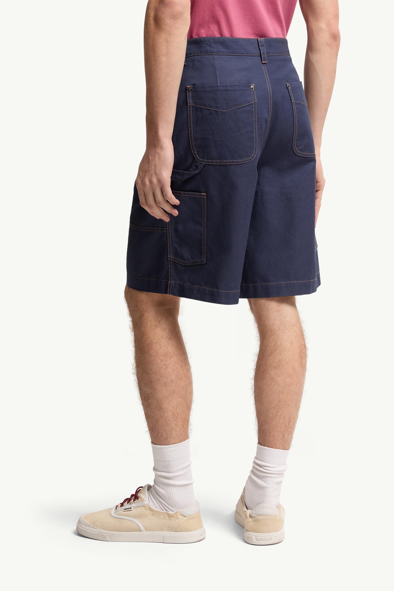 Moncler Linen & Cotton Gabardine Cargo Shorts Navy Blue Navy Blue