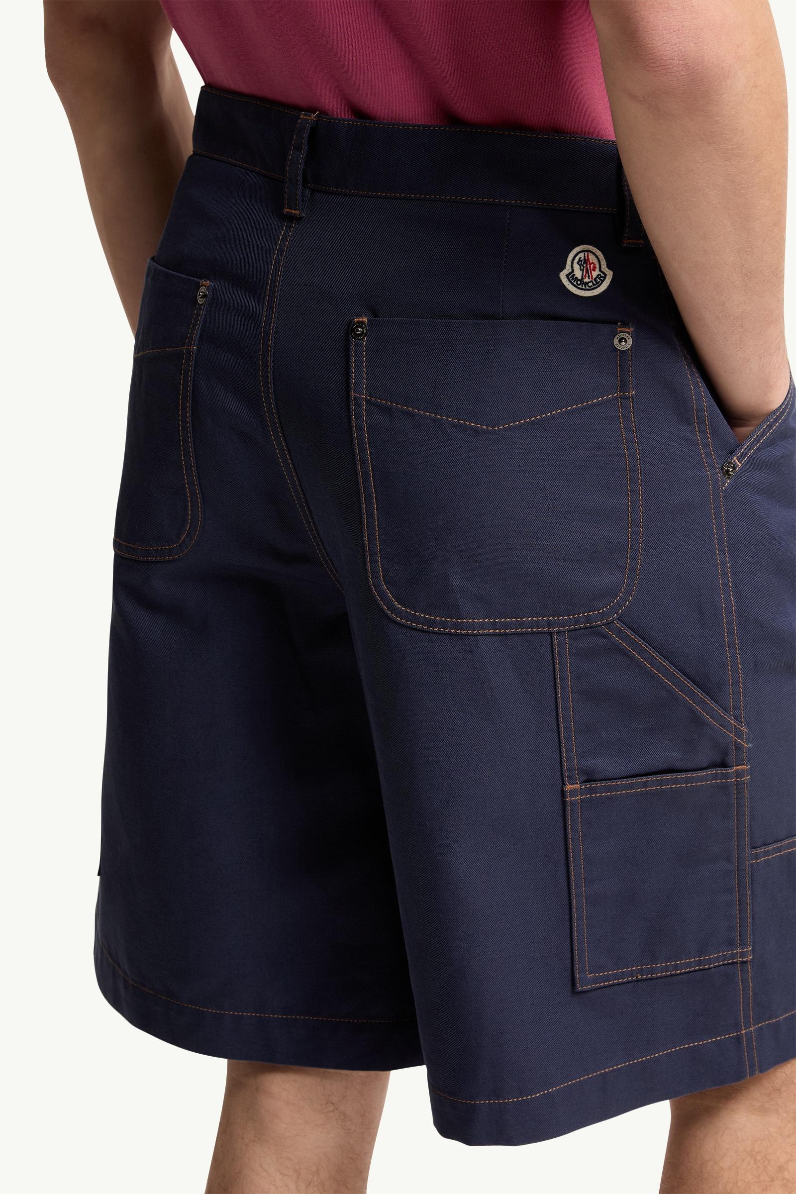 Moncler Linen & Cotton Gabardine Cargo Shorts Navy Blue Navy Blue