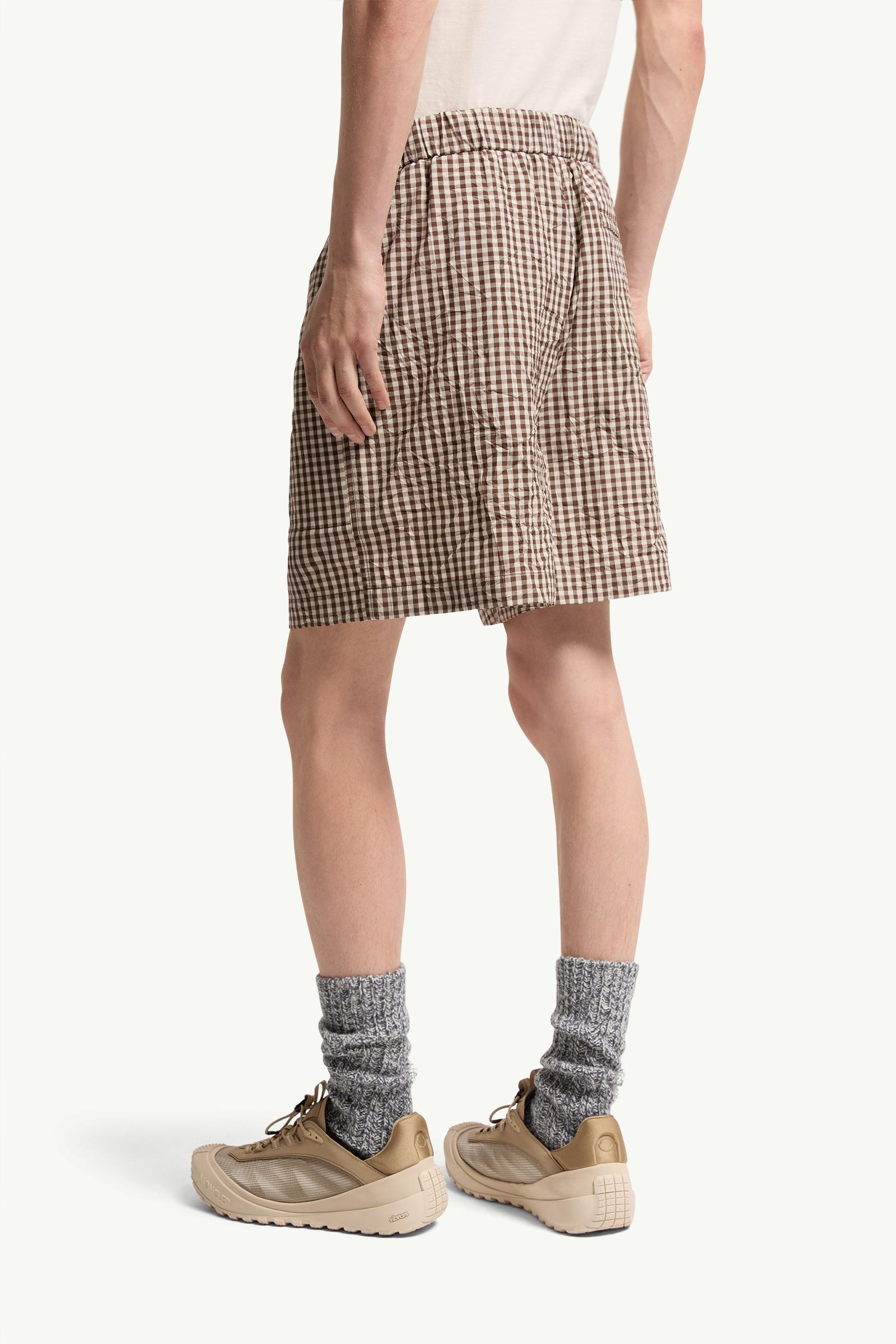 Moncler Vichy Cotton Blend Shorts White & Brown White & Brown